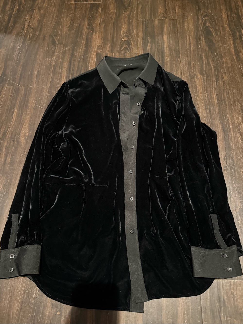 Classic Black Velvet Womens Button-Up Shirt